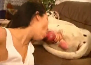 Hot dark-haired lady starts off with a blowjob