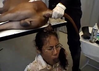 Filthy dog porn action with a nice Asian model